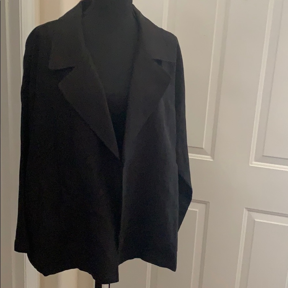 Eileen Fisher Black Tencel and Linen Open Front Plus Jacket - 3X